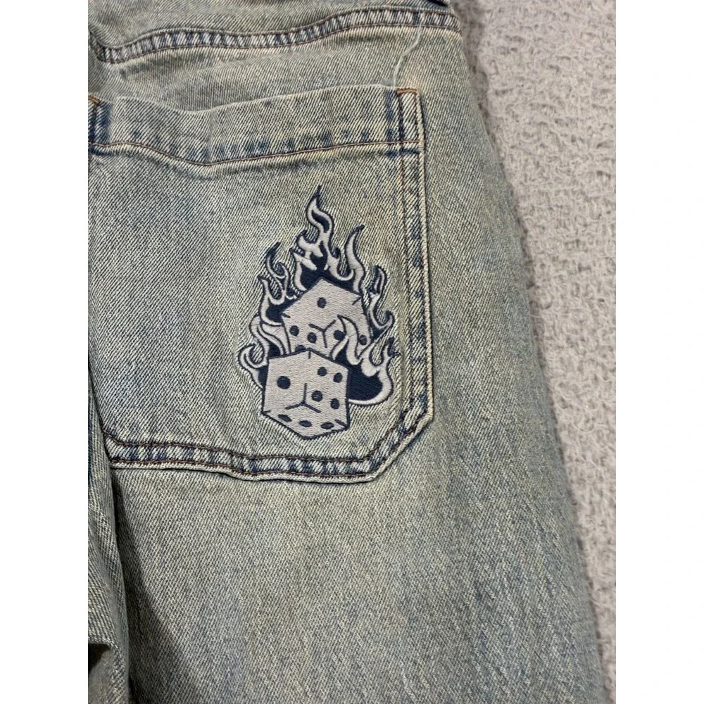 Hollister Jeans Mens 30x32 Blue Denim Baggy Skater Flame Dice Logo Streetwear